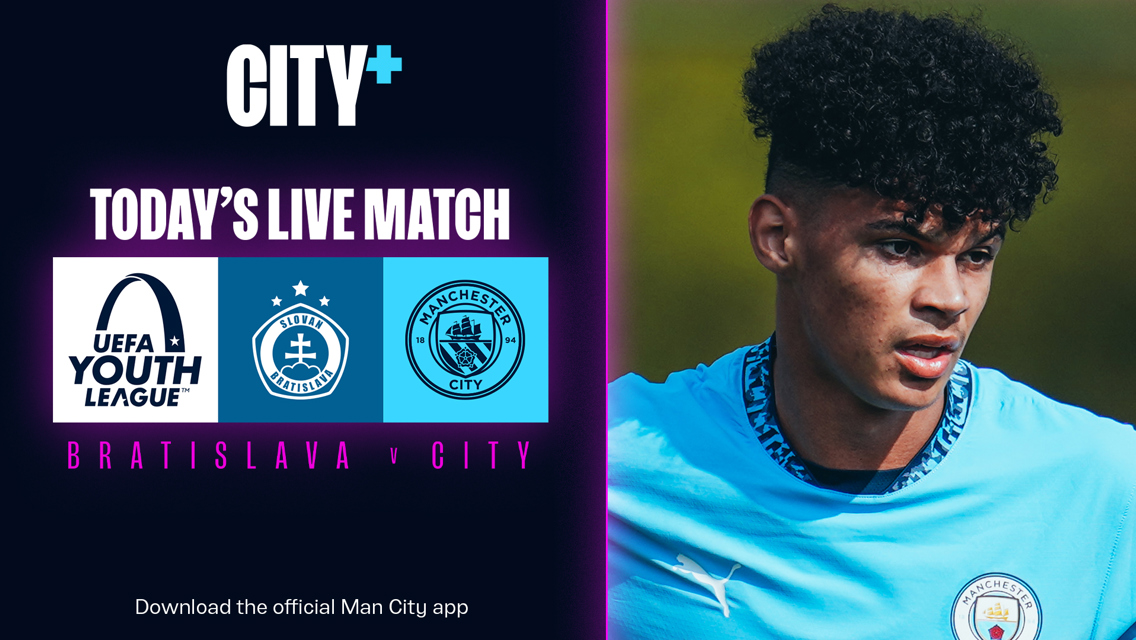 Watch our UEFA Youth League game at Slovan Bratislava live on CITY+ today