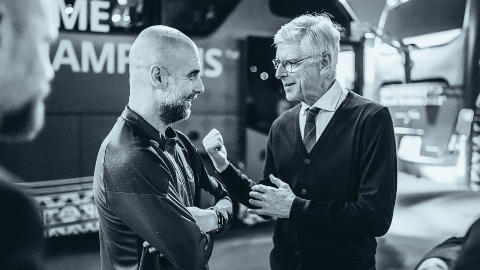 MEETING OF MINDS : Pep meets former Arsenal manager and FIFA's Chief of Global Development Arsene Wenger