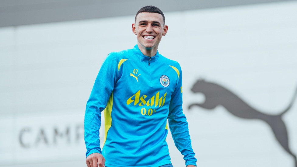 BUZZING : Phil Foden enjoying the workout