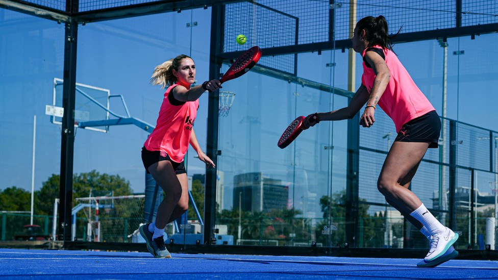 DOUBLE TROUBLE : Laura Coombs and Leila Ouahabi almost get split down the middle. 