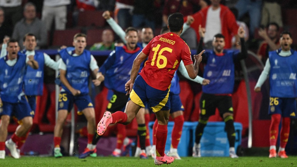 BENCH PRESS : Spain subs celebrate the strike