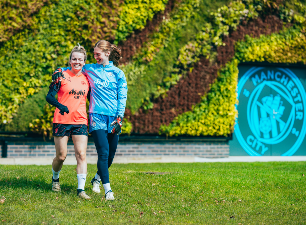 TWO'S COMPANY: Lauren Hemp and Sandy MacIver get set for action.