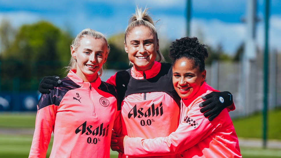 THREE MUSTKETEERS : Chloe Kelly, Houghton and Demi Stokes pose for our camera. 