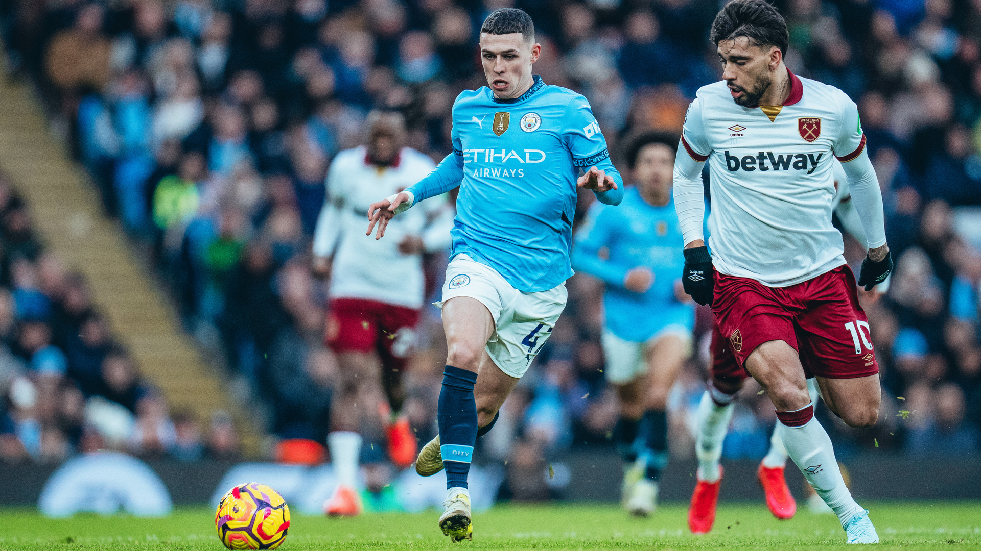 DRIVING FORCE: Phil Foden powers through for City.