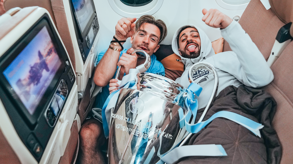 THREE IN A BED  : Jack Grealish and Bernardo Silva bringing it home to Manchester!