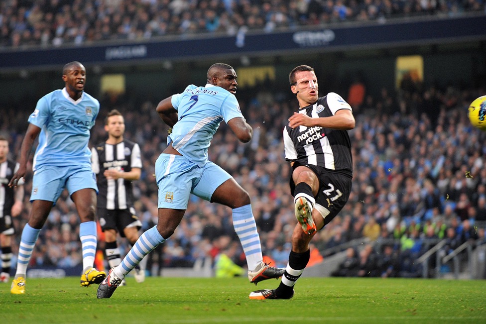 MAYBE HE'S A STRIKER? : Richards scores in our 3-1 win over Newcastle in November 2011  