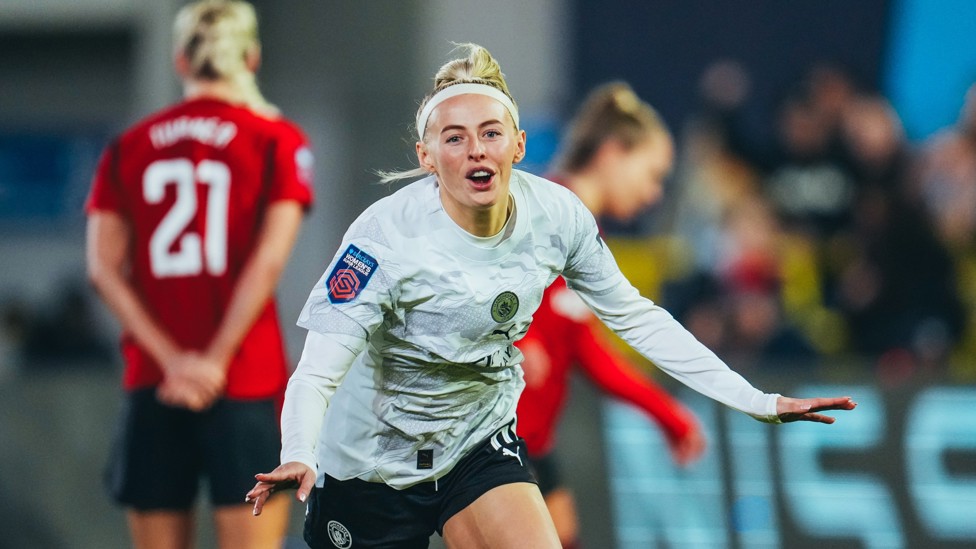 DERBY JOY : Chloe Kelly celebrates her goal against Manchester United