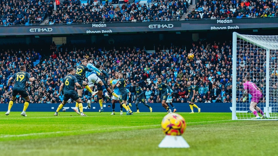 CLOSE: Josko Gvardiol's header bounces off the post