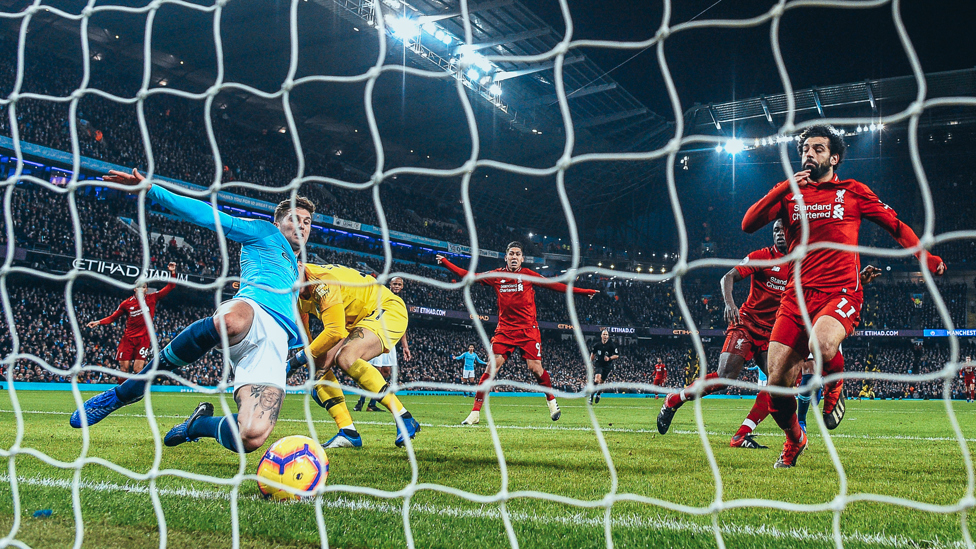 FINE MARGINS : John Stones makes a last ditch clearance to prevent a Liverpool equaliser | City 2-1 Liverpool (3 January 2019).