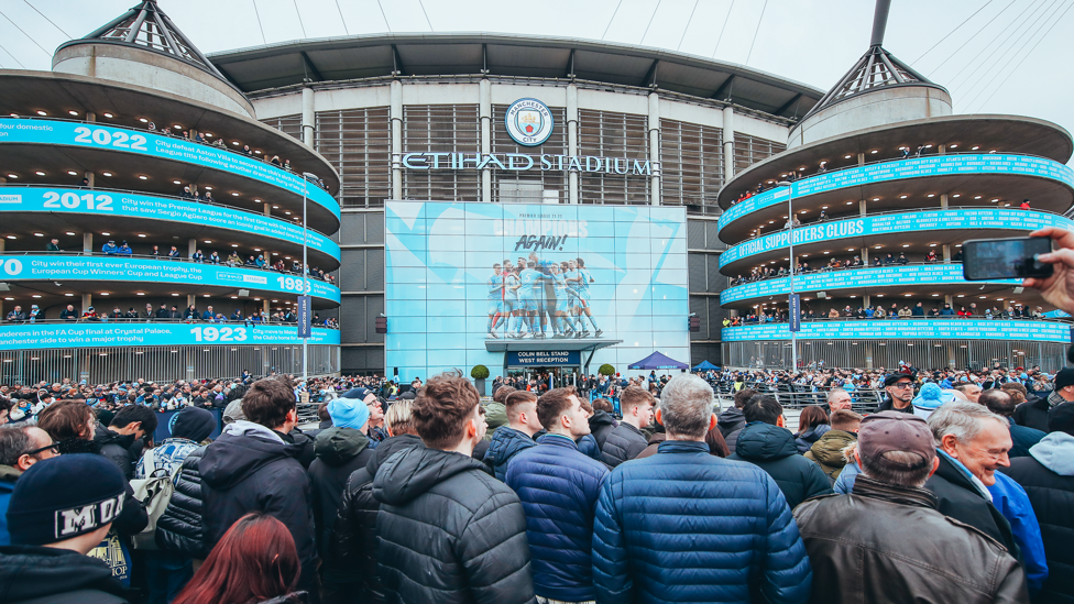 BLUE ARMY: Fans arrive before the players coach pulls up.