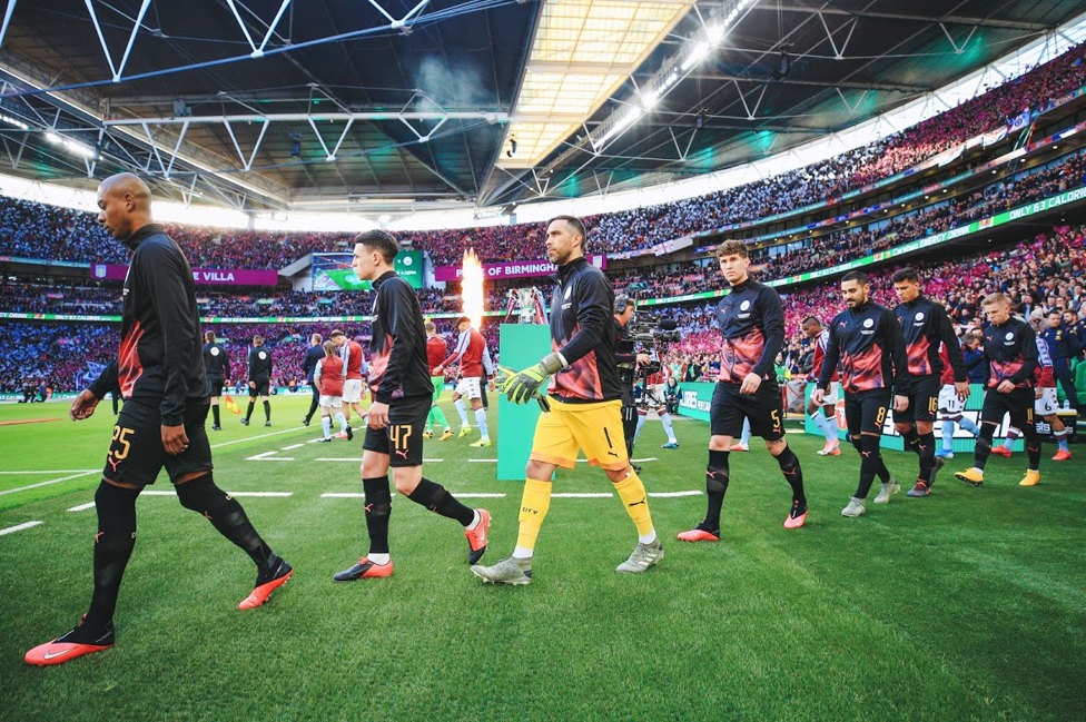 MARCH 1 : Our captain on the day Fernandinho leads out the team. This was our seventh League Cup triumph.