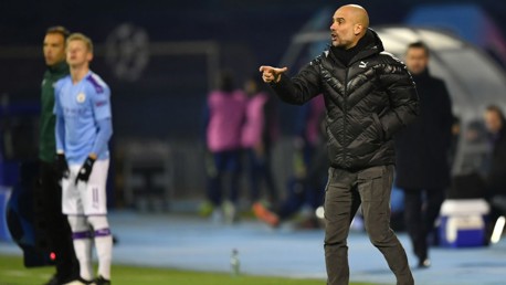 THE BOSS: Pep Guardiola delivers instructions from the touch line.