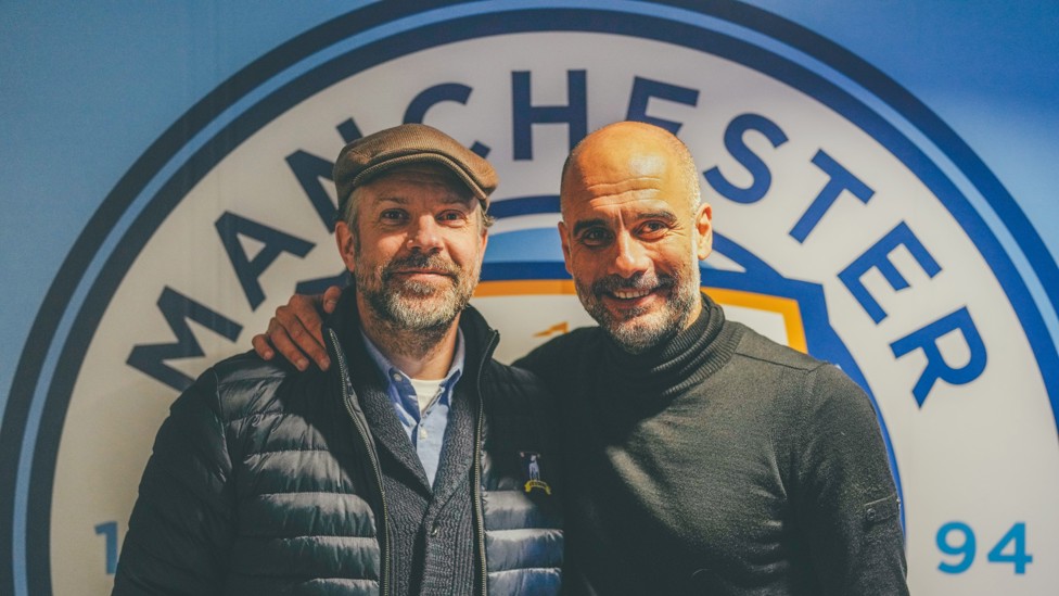 BELIEVE  : Guardiola meets Ted Lasso star Jason Sudeikis after our victory over Arsenal.