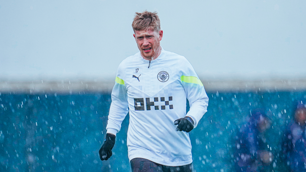 RAIN SUPREME : King of the assists Kevin De Bruyne battles the Manchester weather