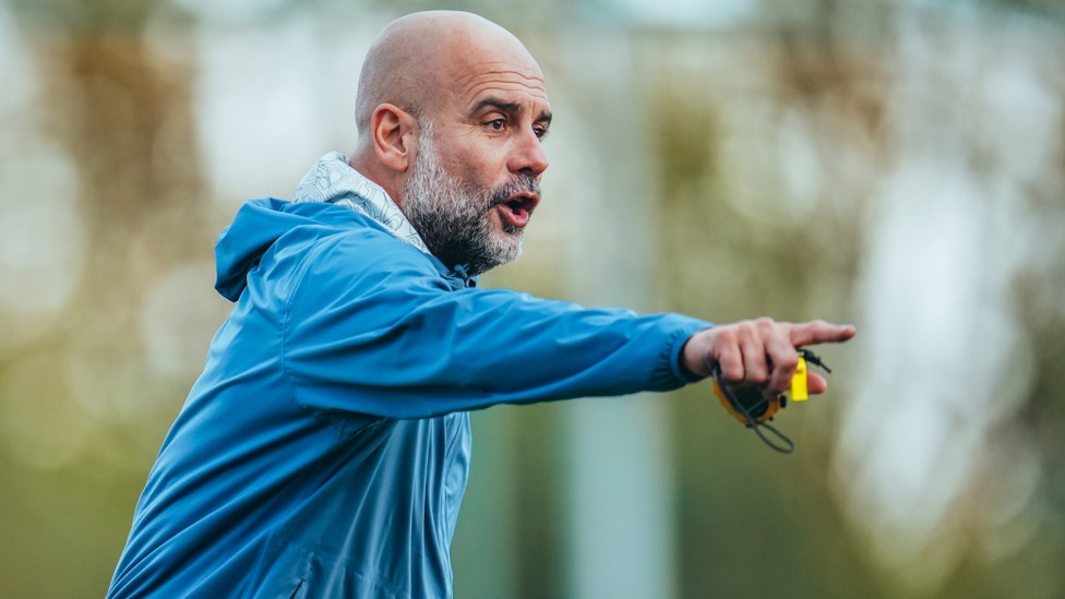 PEP TALK : The boss leads his players through a drill