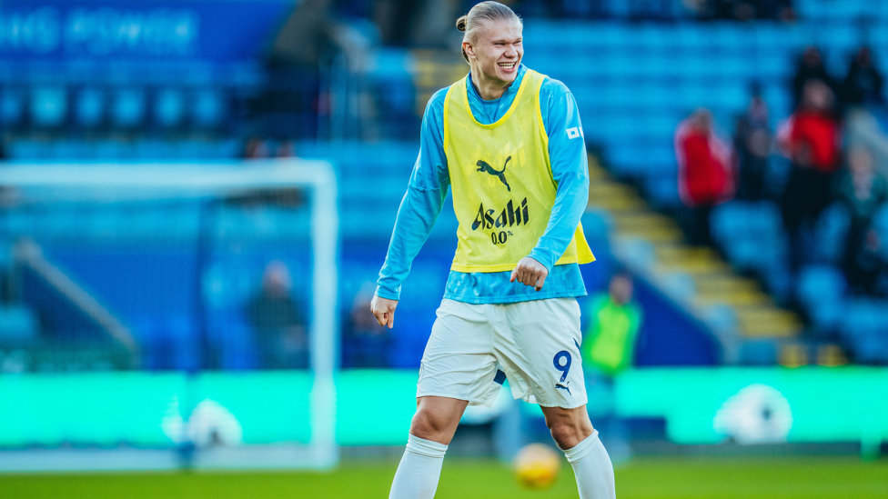 HAPPY HAALAND : Erling in good spirits during the warm up.