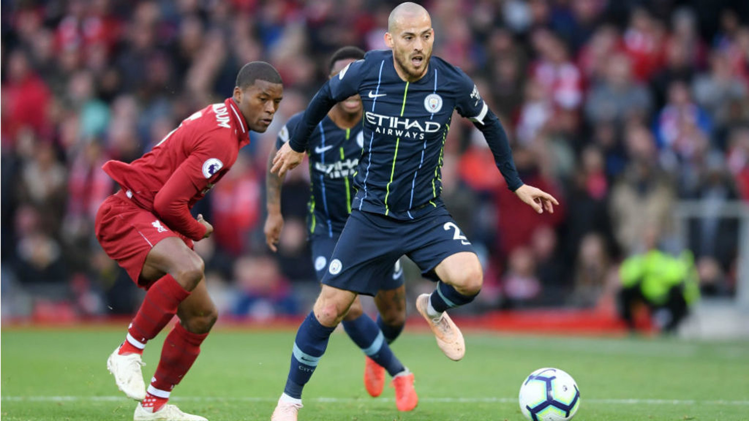 SOLID SILVA: David Silva takes the fight to Liverpool