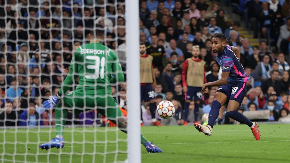 HAT-TRICK : Nkunku gets a treble at the Etihad.