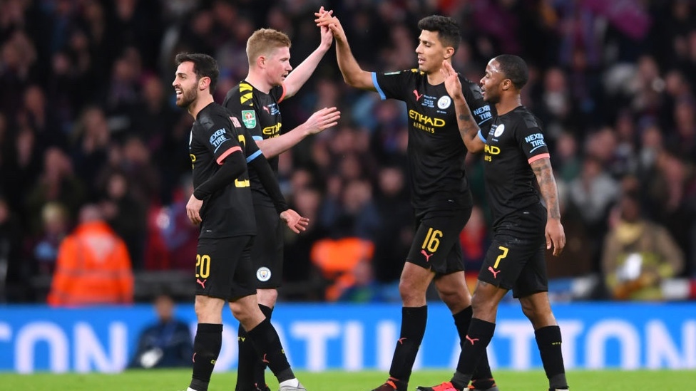 AND BREATHE : City players celebrate as they win the 2019/20 Carabao Cup final!