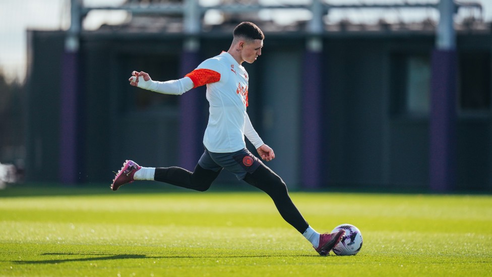 BY THE LEFT: Phil Foden drills in another pinpoint ball.