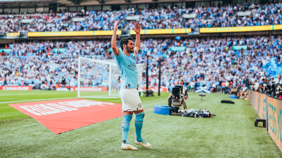 FAN FAVOURITE : The skipper salutes the City fans after putting us back ahead.