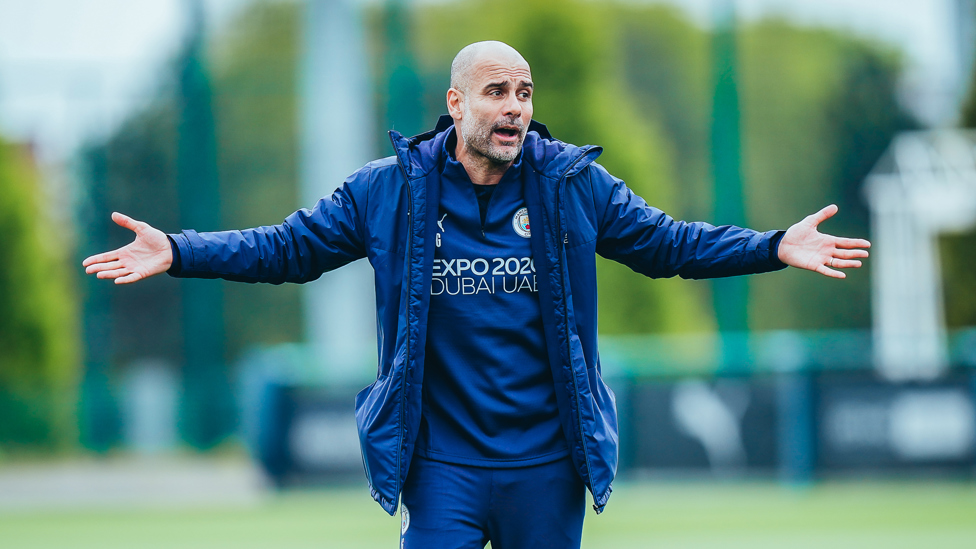 THE BOSS: Pep Guardiola during Tuesday's training session