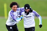 Leroy Sane and Ilkay Gundogan enjoying themselves in Manchester City training.