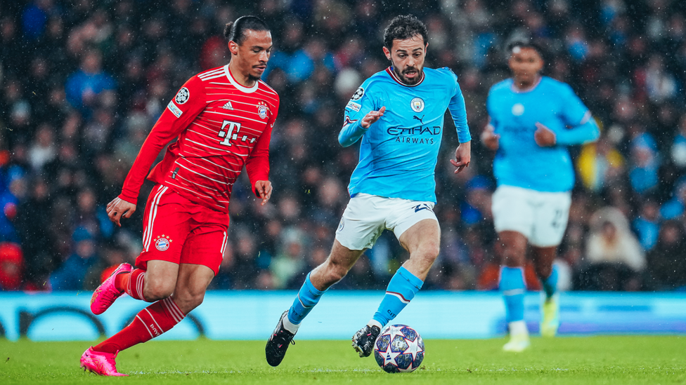 PROBING PORTUGUESE: Bernardo Silva dribbles through the Bayern midfield.