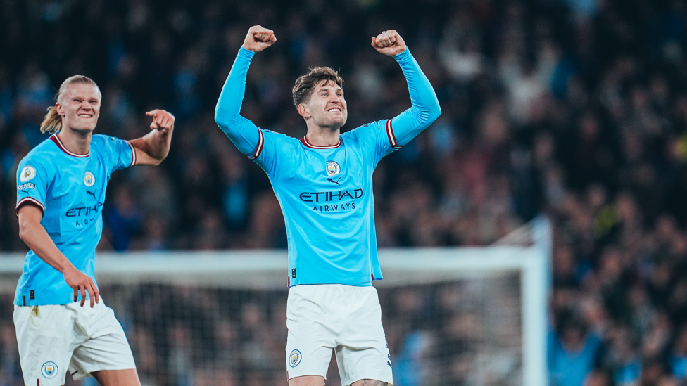 DOUBLE TROUBLE : Stones celebrates making it two just before the interval!