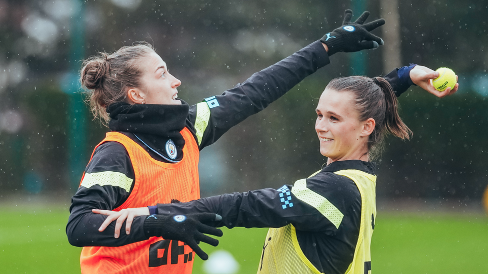 COMPETITIVE CASPARIJ : Filippa Angeldahl tries to win back the tennis ball but Kerstin Casparij is having none of it