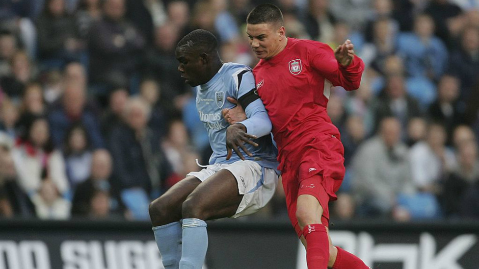 JUNIOR BLUE : Defensive duties during the 2005/06 FA Cup final, where City lost to Liverpool over two legs.