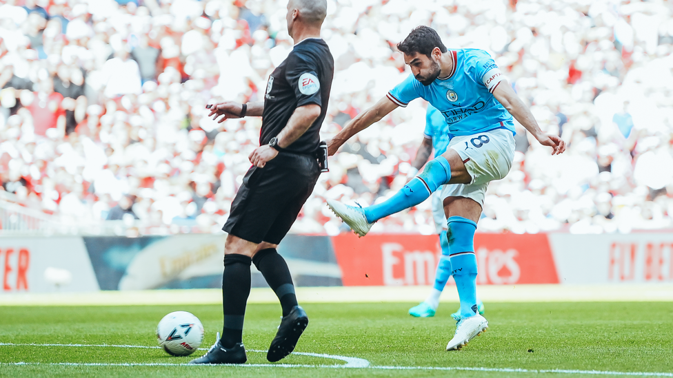 AT THE DOUBLE : Gundogan volleys in his second of the afternoon!