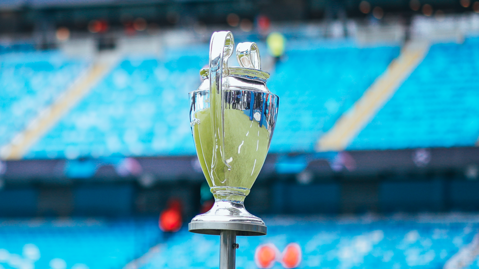 EYES ON THE PRIZE : The trophy makes an appearance at the Etihad.