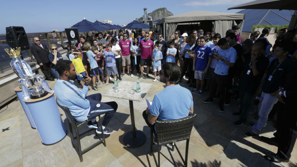 RIO GRAND : Joleon Lescott talks to supporters in Rio de Janeiro