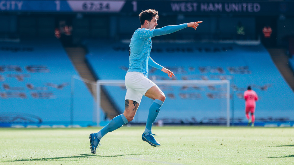 DIAMOND DISPLAY: Stones grabs the winner against West Ham as City reach 20 successive victories.