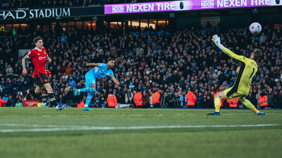 CHERRY ON TOP : Riyad Mahrez makes it 4-1 in a Manchester derby thrashing on 6 March