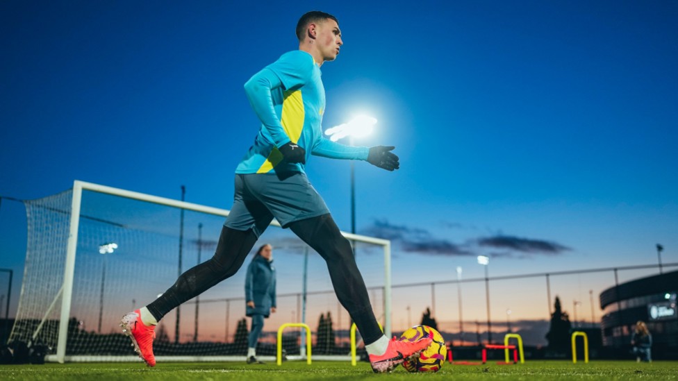 MR BLUE SKY: Phil Foden is framed by a dramatic CFA background.