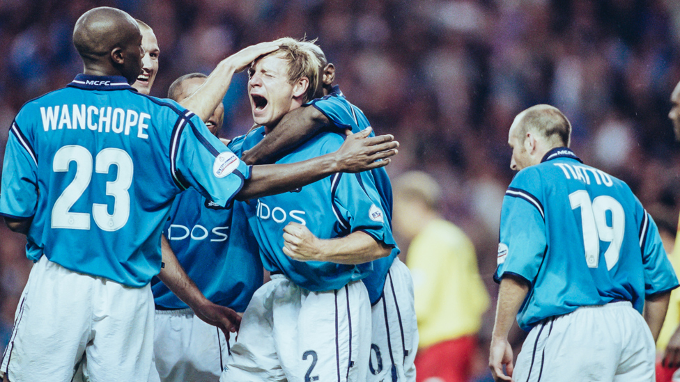 OFF THE MARK : Stuart Pearce celebrates after scoring a free-kick in our 3-0 opening day win over Watford | 11 August 2001.