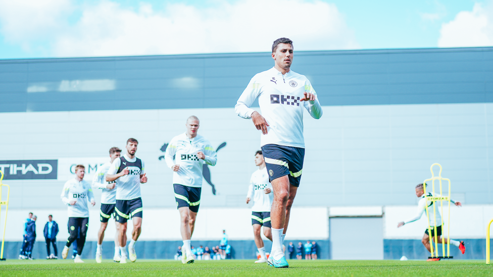 SINGLE FILE : The City players are put through their paces