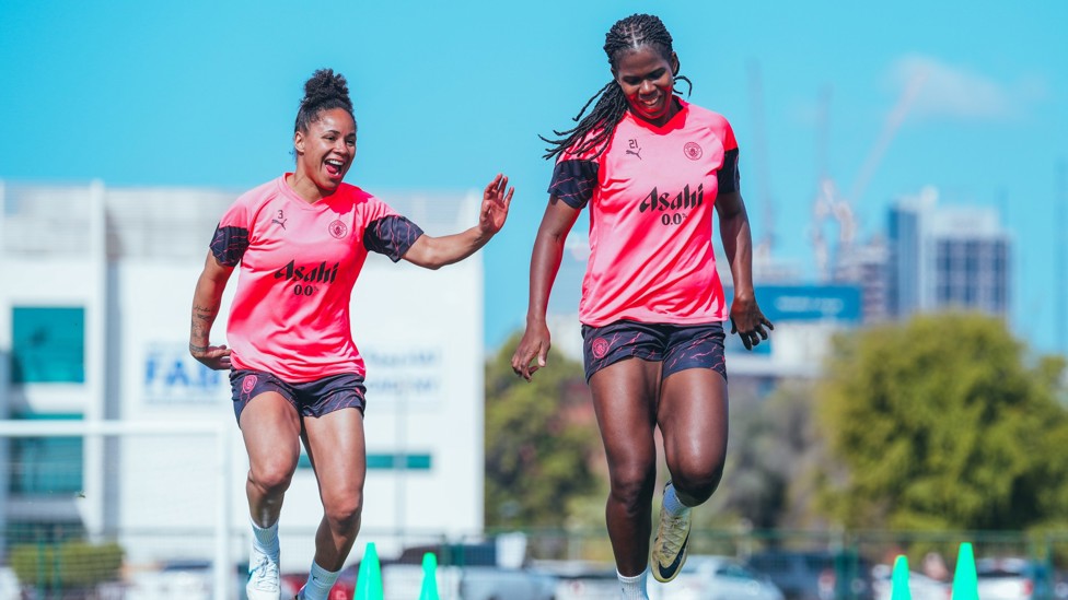 ALL SMILES : Demi Stokes and Bunny Shaw share a joke