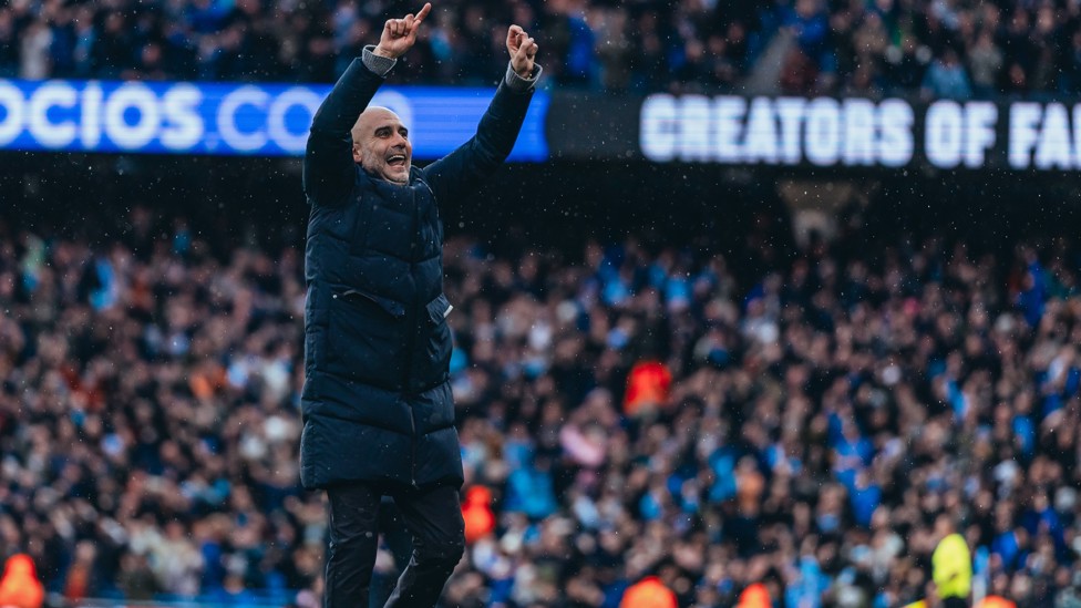 HAPPY PEP : The boss loving it on the touchline!