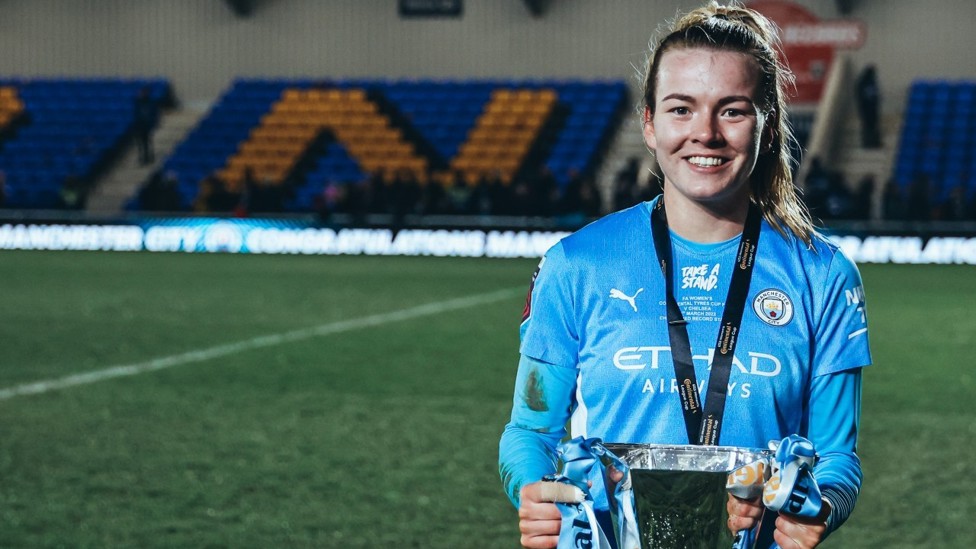 SILVERWARE : The England international lifts her first major honour at the Club in the form of the 2019 Continental Cup!