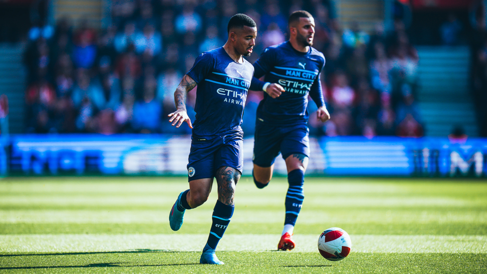 SEEING DOUBLE  : Gabriel Jesus and Kyle Walker flying down the right wing for City. 