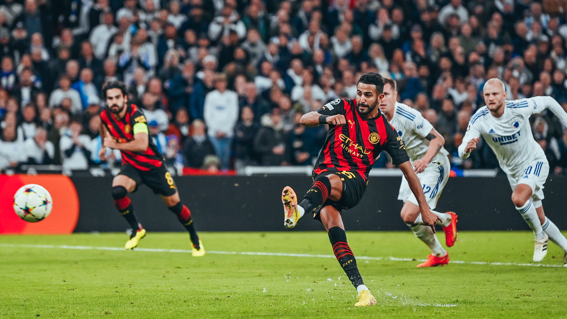 SAVED: Riyad Mahrez's first half penalty was denied by the FC Copenhagen keeper