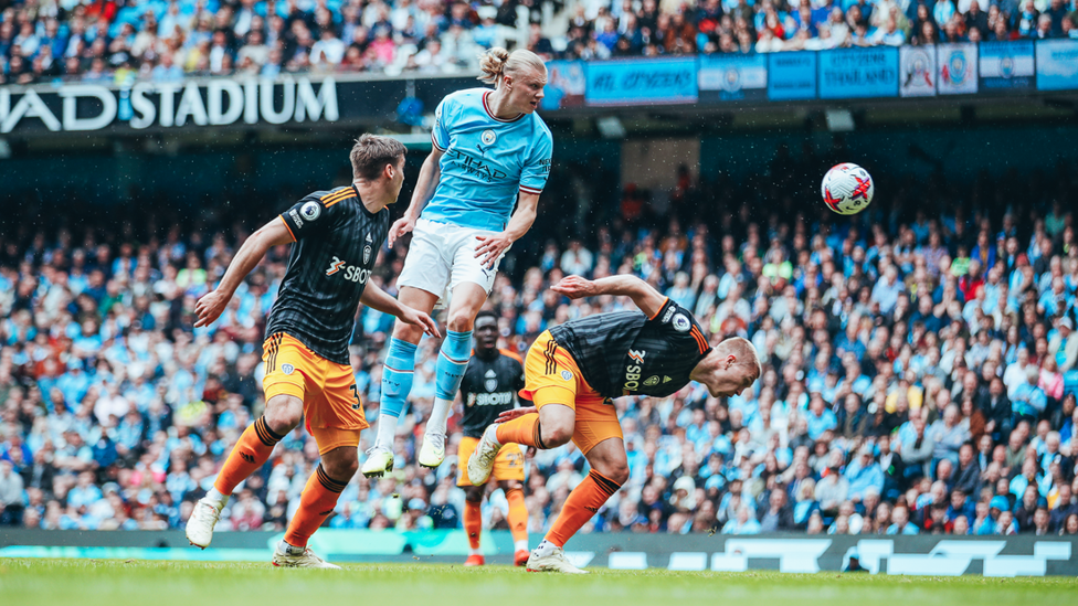 HUNTING HAALAND: The Norwegian probing to add more goals to his already superb goal scoring tally this season.