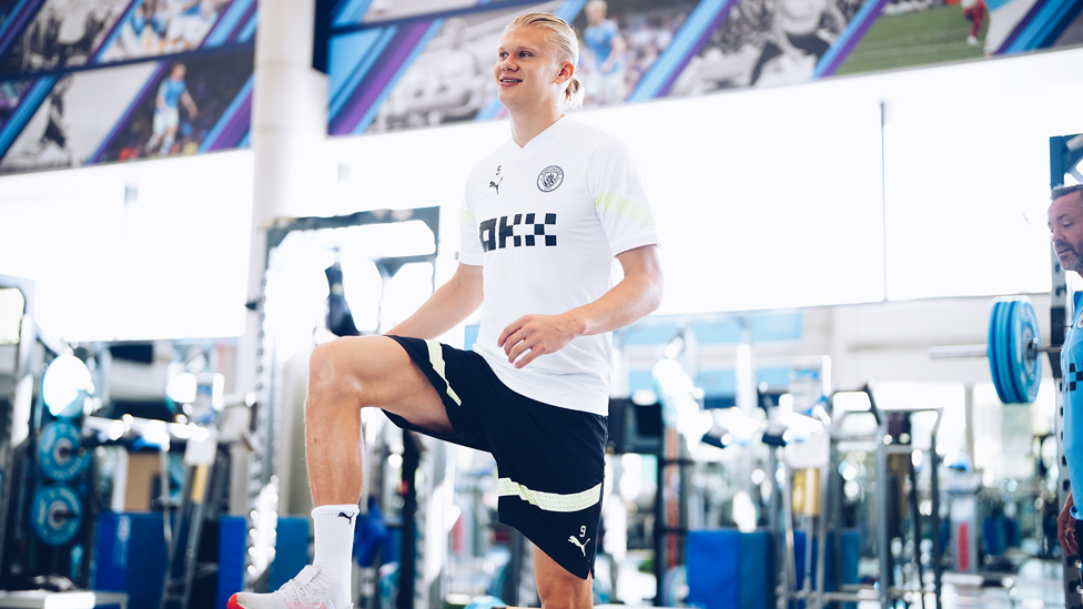 HIGH KNEES : Erling Haaland readies himself for another tough session