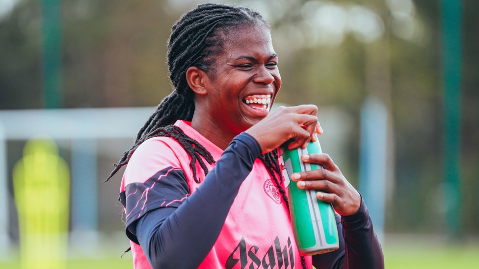 ALL SMILES : Bunny Shaw sees the funny side in training