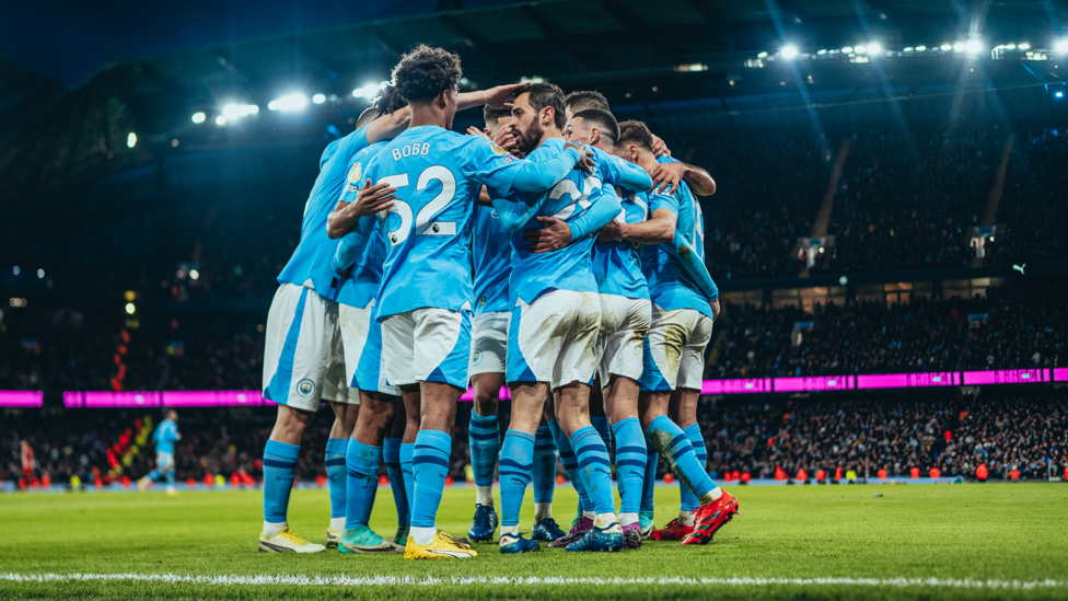 SUPER SIDE: The team celebrate together after finding another breakthrough against Sheffield United