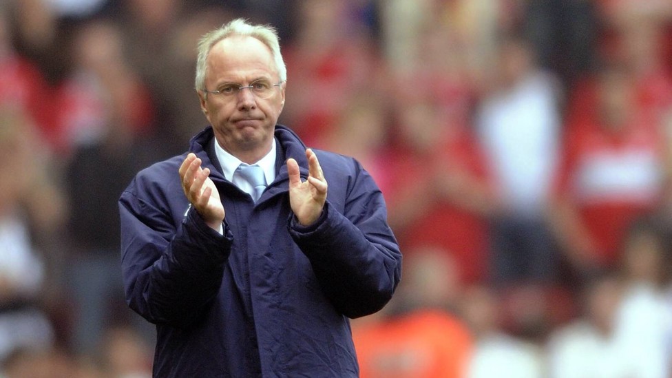 HAND IT TO SVEN: Sven sounds a salute to the City fans at his final game in charge.