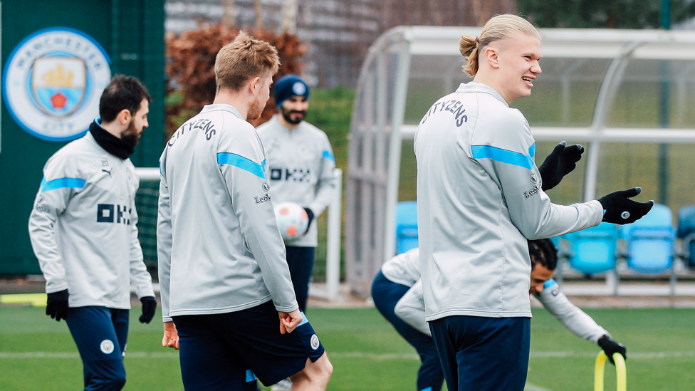 HAPPY HAALAND : Erling Haaland has a laugh with his team-mates